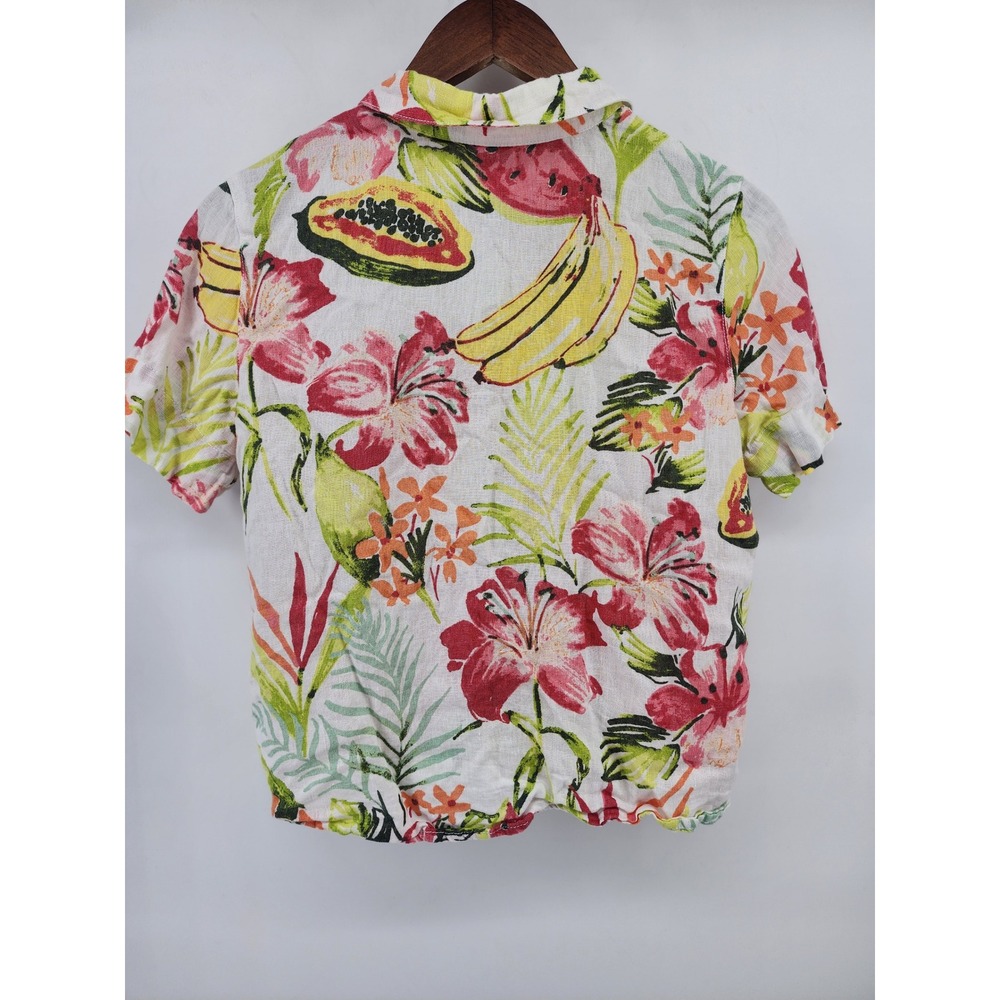C&C California Womens Small 100% Linen Tropical Fruit Floral Button Up Shirt - Picture 3 of 8